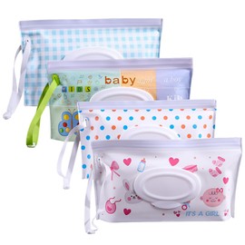 4PCS Baby Wipes Dispenser Travel Baby Wipe Holder Portable Wet Wipe Dispenser Bag Reusable Travel Baby Wipes Container Refillable Wet Wipe Carrying Case Holder Wet Wipe Pouch