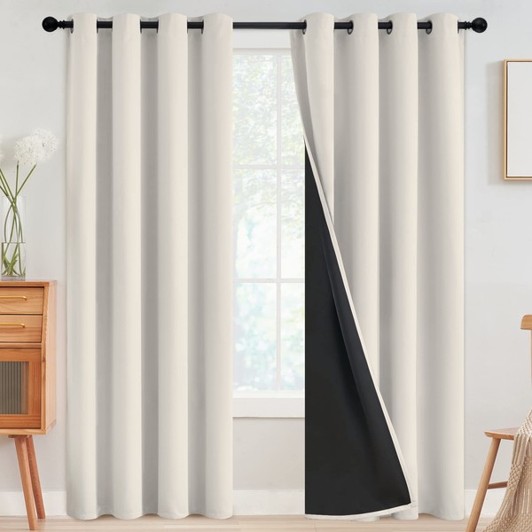 SimpleHome 100% Blackout Curtains for Bedroom,Thermal Insulated Grommet Window Drapes Room Darkening Cream Curtains for Living Room with Black Back,52 x 84 Inch,2 Panels