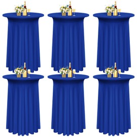 Pesonlook 6 Packs Round Cocktail Table Skirt 32"x 43", Royal Blue Cocktail Table Cloth with Skirt, Spandex Stretch Table Cover Fitted High Top Table for Party Banquet