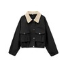 Megfie Womens Cropped Jacket Contrast Collar Utility Coat Cargo Jacket