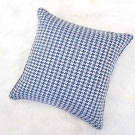 Homey Cozy Jacquard Cotton Throw Pillow Cover,Navy Blue Houndstooth Modern Silk Plaid Textured Sofa Couch Decorative Pillow Case 20x20,Cover Only