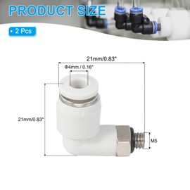 PATIKIL M5 Push to Connect Fitting, 2 Pack 4mm Pneumatic Air Elbow Quick Connector Male Thread 90 Degree Connect 4mm Tubing Elbow Air Tube Fitting Pneumatic Quick Connect Adapter, White