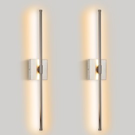 Goosebrite Modern LED Wall Sconces Set of Two, Hardwired Wall Sconces, 3000K Warm Light Wall Lamp,Nickel Wall Light Fixtures for Living Room, Bathroom, Bedroom, Nickel, 2 Pack