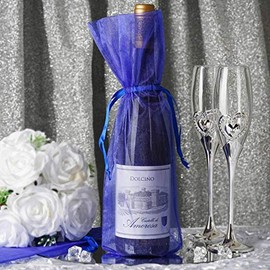 TABLECLOTHSFACTORY 50PCS Royal Blue Organza Gift Bag Drawstring Pouch Wedding Favors Bridal Shower Treat Jewelry Bags - 6"x15"