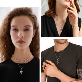 Suplight 925 Sterling Silver Eye of Horus Ankh Cross Necklace Egyptian Jewelry Key of Life Eye of Ra Necklace for Men Women