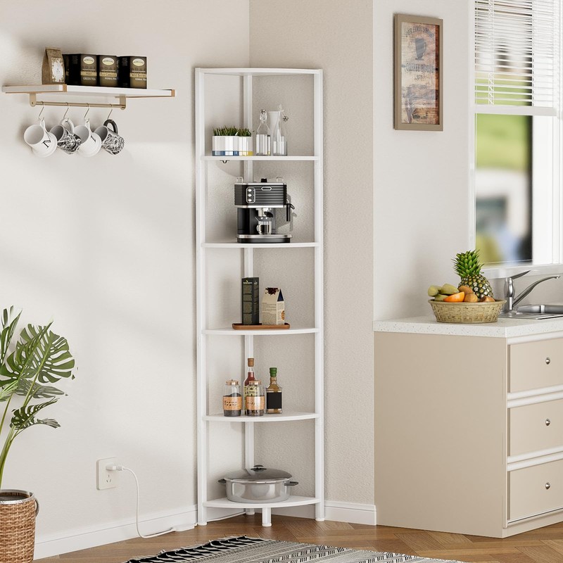 Furnulem 6 Tier Corner Shelf with LED Light, 67.5” Tall