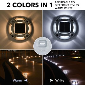 AGPTEK Solar Driveway Lights Outdoor 16 Pack, 2 Color Modes LED Deck Dock Marine Waterproof Driveway Marker Lights for Step Sidewalk Stair Garden Pathway Walkway Yard (Warm White/Cool White)