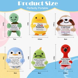 Fayrvind 6 Pcs Emotional Support Positive Crochet Animal Doll Cute Desk Accessories Birthday Gifts for Women Thank You Gift (Turtle, Duck, Dinosaur, Sloth, Flamingo, Penguin)