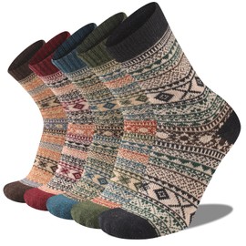 Heatuff Mens Warm Wool Socks Thermal Winter Thick Crew Pattern Socks Cold Weather 5 Pairs, 5 Pairs-multicolor 2, One Size