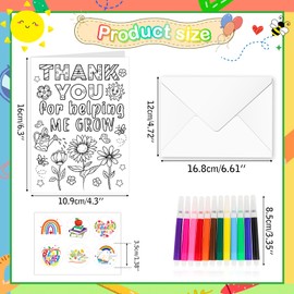 HOWAF 12 Colouring Thank You Teacher Cards with Envelopes Stickers Brush Pens, Thank You Cards for Teachers, DIY Thank You Teacher Gifts for Women Men, Teacher Leaving Gifts for Teacher Appreciation