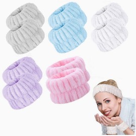 5 Pairs Spa Wristbands, Microfiber Wrist Sweatband Bands Absorbent Soft Spa Face Wash Scrunchies Wristbands, Reusable Wrist Sweatband Washband for Women Girls