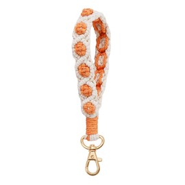 XGALBLA Cute Macrame Keychain Wristlet Bracelet Keychain Small Rose Flower Wrist Lanyard Handmade Weave Exquisite Holder Purse Accessories for Women Girls(Orange and White)