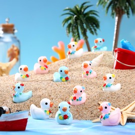 Silipull 100 Pcs Mini Hawaii Resin Duckies Bulks Summer Beach Miniature Tiny Duckies Figures for Home Prank Micro Landscape Aquarium Dollhouse Ornament DIY Terrarium and Handmade
