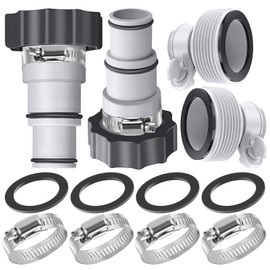 4 Pack Pool Hose Adapter Kit 2 Types Conversion Connector Replacement for 1.25" to 1.5" Hose with Clamp Washer Compatible with Intex Threaded Filter Pump Above Ground Pool Accessories Parts