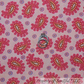 Signature BonEful FABRIC FQ Cotton Quilt Pink Paisley Flower VTG Calico Cowgirl Dot Print