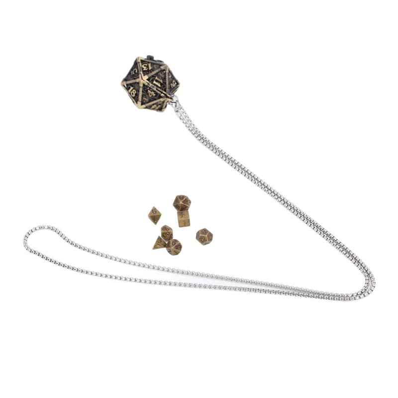 Mini Dice Set Necklace Antique Tiny Small Metal Hollow Polyhedral
