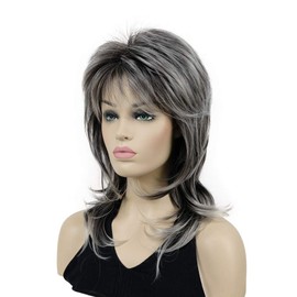 Lydell Long Shaggy Layered Classic Synthetic Wigs with Bangs for Women Girls Gray Ombre
