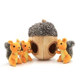 MODERN WAVE - Interactive Squeaky Plush Hide and Seek Squirrel Type Puzzle Toy for Dogs, Medium Size (Nut and Squirrels)