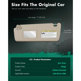 Beige Left Driver Side Car Sun Visor Without Sunroof for 2004-2007 For Toyota For Highlander,Replacement Assembly 74320-48260-A0 (with mirror)