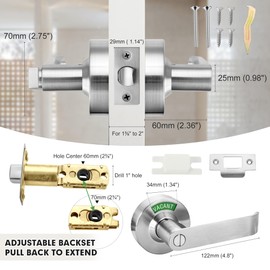 Malimali Commercial Door Handle with Occupied Sign, Bathroom Door Handle with Lock, Stainless Steel Privacy Door Handle Hardware Door Lever Lock for Restroom Public Washroom, Satin Chrome