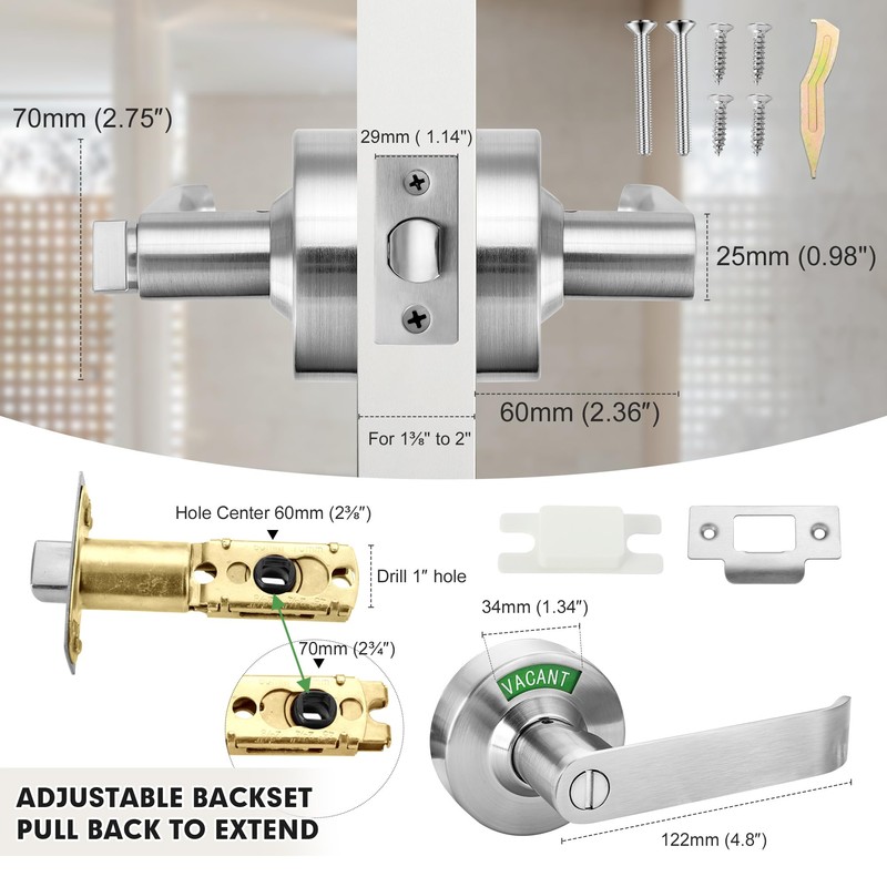 Malimali Commercial Door Handle with Occupied Sign, Bathroom Door Handle