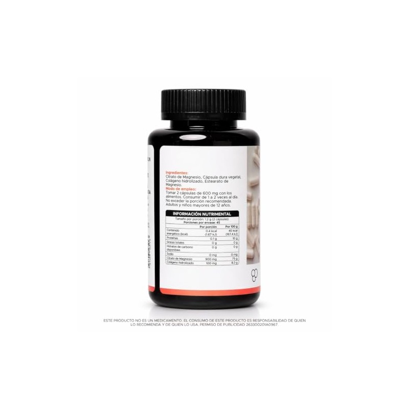 PACALLI Citrato de Magnesio 600mg - 90 Cápsulas con Colágeno
