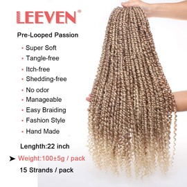 Leeven 8 Packs 22 Inch Pre-twisted Passion Twist Hair Ombre Color Synthetic Bohemian Crochet Braids 12 Strands/Pack Pre Twisted Water Wave Passion Twists Crochet Hair Extension for Woman T27613#
