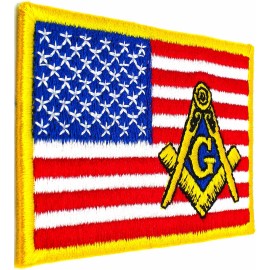 MASONIC REGALIA US AMERICAN FLAG EMBROIDERED PATCH FREEMASON SQUARE COMPASS NEW