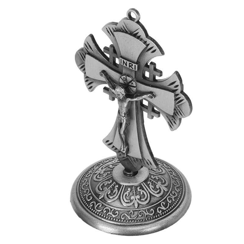 Jesus Statue Ornament Alloy Jesus Christ Cross Statue Figurine Christian