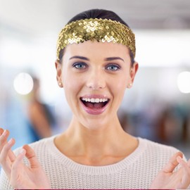 Housoutil 1 Stück Haarband glänzend Pailletten Stretch Haarband für Frauen Elastisch Disco Stirnband für Frauen Elastisch Kopfhörer Pailletten Miss Haar Zubehör