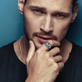 OIDEA Biker rings, stainless steel ring with moon sun, men's rings, silver-black, size 57 to 70