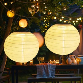 Pack of 2 30 cm Outdoor Solar Lanterns, Waterproof Warm White Hanging Garden Lanterns, Solar LED Lantern for Garden, Yard, Balconies and Party Decoration