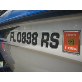 3DLTRG Black Center - Chrome Outline Domed Boat Registration Numbers Wake Series