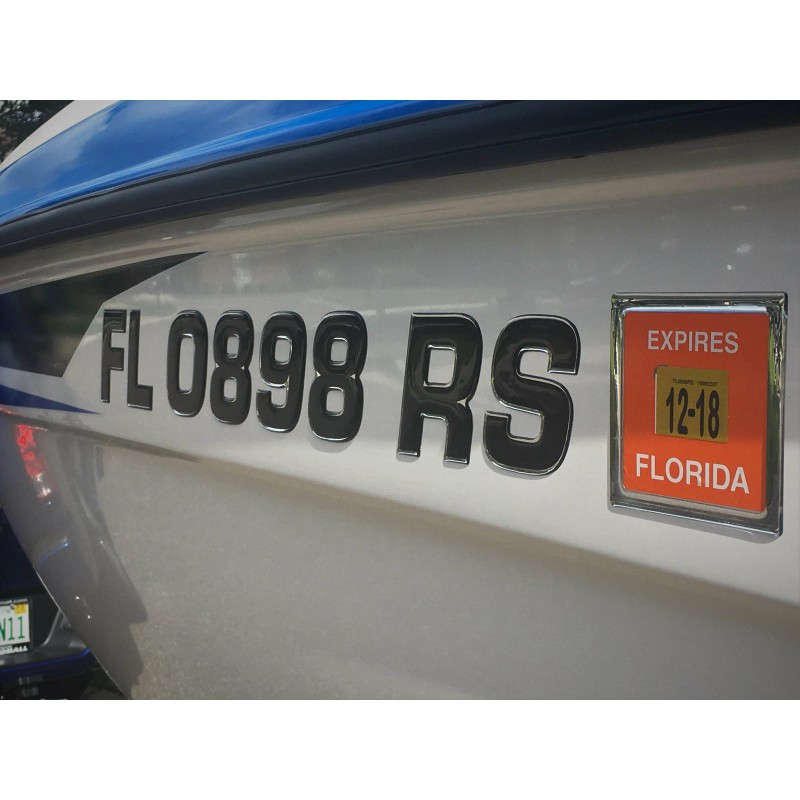 3DLTRG Black Center - Chrome Outline Domed Boat Registration Numbers