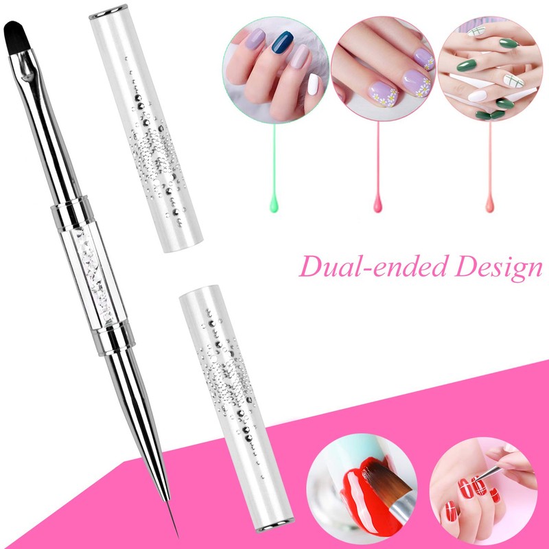 Ycyan 1Pcs Dual-ended Nail Design Brush Rhinestone Handle UV Gel
