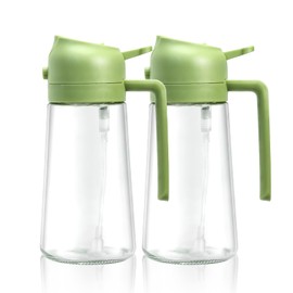 jingtushan 2 PCS Oil Sprayer for Cooking with Label Stickers, 470ml/16oz Food-Grade Glass Olive Oil Dispenser Bottle, 2 in 1 Spray & Pour Model Oil Spray Bottle for Air Fryer, BBQ, Baking (green)