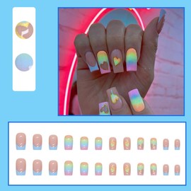 LSTKLY 24pcs French Tip False Nails Press on Nails False Acrylic Nail Stick On Nails French Tip False Nails Short for Women with Removable Glue-on Nails Stick on Nails Women Girls Nail Art Accessories