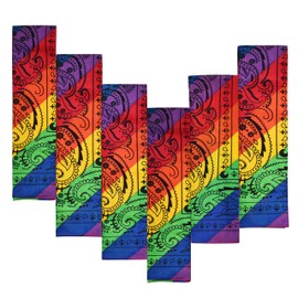 6-Pack Rainbow Bandana Gift Set - 100% Cotton, 22x22 In, Paisley - Pride Bandanna Handkerchiefs Headband Scarf