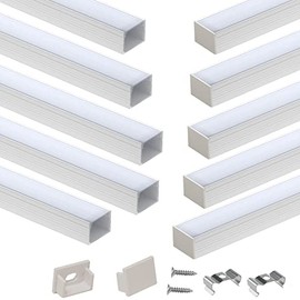 Muzata 10Pack 3.3FT/1M Silver LED Channel System Spotless U Shape with Frosted Milky White Diffuser Cover 18x13 mm Wide Aluminum Profile Track for Waterproof Light Strip Light U103 1M WW, LN1 LU2 LP1