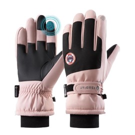AIONSIC Guantes de esquí para Mujer, Guantes de Nieve Impermeables con visualización táctil, Guantes de Snowboard para Hombre y Mujer, Guantes de Nieve cálidos para Clima frío (Rosa)