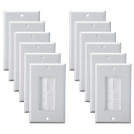 SHUESS 12 Pack Brush Wall Plate White Brush Plate Cable Pass Through Insert for Wires, Single Gang Cable Access Strap, Wall Socket for HDTV, Home Theater Systems