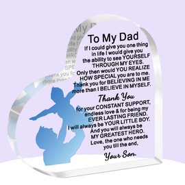 JETTOP Fathers Day Gift from Son Dad Birthday Christmas Acrylic Plaque Dad Gifts from Son Greatest Hero Dad