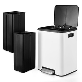 DYTesa Dual Rectangular Compartment Trash Can, Recycling Trash Can with Lid and Soft Step-On for Bathroom and Kitchen, 2 x 4 Gal (2 x 15L), White