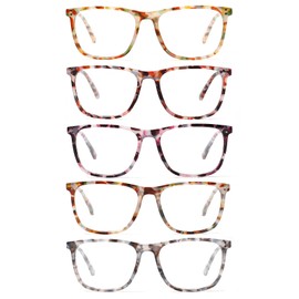 NORPERWIS 5 Pack Reading Glasses for Women Men Blue Light Blocking Computer Readers with Spring Hinge Square Readers (Mix Color-1, 3.50, x)