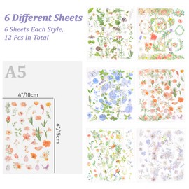 CRAFFANCY 12 Sheets Rub On Transfer Sticker, Flower Stickers Plant Stickers Decoration Stickers for Scrapbook Diary Planner Album Journals DIY Arts and Crafts
