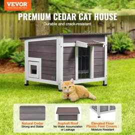 VEVOR Outdoor Cat House Weatherproof, Feral Cat Shelter for Multiple Cats, Outdoor Wooden Cat Rabbit House with a Window, Open Roof and PVC Door Flaps, 24" L x 21" W x 18" H