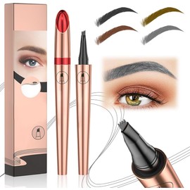 Lápiz de Cejas Microblading 2 Piezas, Punta Horquilla 2026, Pluma 3D Impermeable para Contorno con Efecto Natural (Gris)