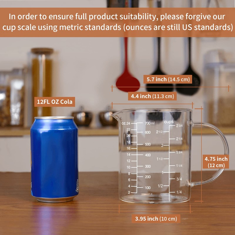 Newness Glass Measuring Cup with Handle, 700 ML (0.7 Liter,