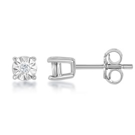 Sterling Silver 925 Genuine Round Diamond and Sparkling Illusion-Cut Setting 3mm Stud Earrings Hypoallergenic