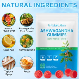 O NATURE . ZIRAN Ashwagandha Gummies - Ashwagandha Supplement for Women & Men for Immune Support & Increased Energy, Stress Relie, Relax, Mixed Berry Flavor - 60 Count